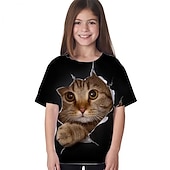 economico Animali 3D della Ragazza-Bambino Da ragazza maglietta Animali Informale Manica corta Girocollo stile sveglio 7-13 anni Estate Nero Bianco Blu marino