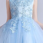 baratos Vestidos floridos-Infantil Para Meninas Vestido de daminha de honra Vestido Flor Sem Manga Casamento Festa Paetês Princesa Doce Poliéster Altura dos Joelhos Vestido de florista Verão 3-12 anos Branco Rosa Azul Marinha