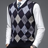 voordelige pullover voor heren-Voor heren Trui Trui vest Herenkleding Truien Stoppen Geribd breien Gebreid Kleurenblok V-hals Modern eigentijds Vrije tijd Werk Alledaagse kleding Kleding Mouwloos Winter Lente &amp; Herfst Kameel Wijn