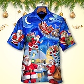 preiswerte Weihnachtsmann-Outfit-Weihnachtshemden Herrenhemd Weihnachtsmann Grafikdrucke Turndown blau grau 3D-Druck Weihnachten Straße Kurzarm Button-Down-Druck Kleidung Bekleidung Modedesigner lässig