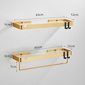 cheap Towel Bars-Bathroom Shelves Wall Mounted Golden Storage Organizer Rack Bathroom Kitchen Bathroom Hardware Pendant Bathroom Shelf Space Aluminum Acrylic Shower Rack Corner Shelf Square Bath Shower Shelf(Golden,Black)