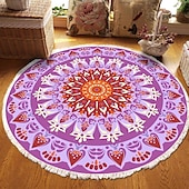 preiswerte Wohn- und Schlafzimmerteppiche-Runder Teppich mit Mandala-Quaste im Ethno-Stil, Wohnzimmer, Schlafzimmer, Couchtisch, Bodenmatte