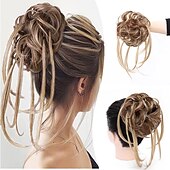 abordables Chignons-chignon ébouriffé chignon désordonné extensions de chignon avec élastique élastique queue de cheval chouchous pour femme (mélange brun blond clair)