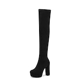 cheap Platform Boots-Women&#039;s Black Over-the-Knee Platform High Heel Boots with Side Zipper, Sexy Gothic Style for Night Out and Party Wear
