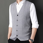 abordables Gilet-Homme Pull Gilet Robe pull Pull en laine A côtes Tricoter Tricoté Rayure Col V Moderne contemporain Coréen Usage quotidien Sortie Vêtement Tenue Sans Manches Printemps &amp; Automne Noir Rouge M L XL