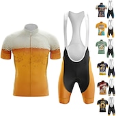 cheap Men&#039;s Clothing Sets-Men&#039;s Cycling Jersey with Bib Shorts Short Sleeve Mountain Bike MTB Road Bike Cycling Black Red Navy Blue Oktoberfest Beer Bike Clothing Suit 3D Pad Breathable Quick Dry Back Pocket Polyester Spandex