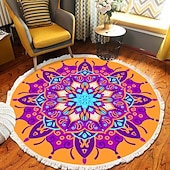 preiswerte Wohn- und Schlafzimmerteppiche-Runder Teppich mit Mandala-Quaste im Ethno-Stil, Wohnzimmer, Schlafzimmer, Couchtisch, Bodenmatte