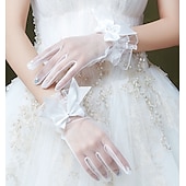 abordables Gants de Mariage-Tulle Longueur Poignet Gant Style vintage / Elégant Avec Noeud(s) Gants de Mariage / Fête