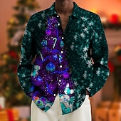 billiga Julgransoutfit-Herr Skjorta Träd Grafiska tryck Nedvikt Svart / Grön Gul Vin Purpur 3D-tryck Jul Gata Långärmad Mönster Button-Down Kläder Mode Designer Ledigt Mjukt
