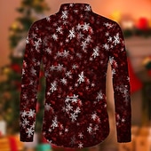billiga Julgransoutfit-Herr Skjorta Träd Grafiska tryck Nedvikt Svart / Grön Gul Vin Purpur 3D-tryck Jul Gata Långärmad Mönster Button-Down Kläder Mode Designer Ledigt Mjukt