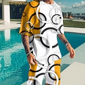 cheap Men&#039;s Printed Tees sets-Men&#039;s Color Block Graphic Prints 2pcs Tees sets Matching Sets Short Sleeve Short Pants Crew Neck Basic Classic Comfortable Outdoor Street Daily 3D Print Summer Spring Yellow Red Blue