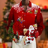Christmas Men's Santa Claus Printed Shirts Shirts Santa Claus Graphic Prints Turndown Wine 3D Print Street Long Sleeve Button-Down Print Clothing Apparel Fashion Designer Casual4
