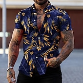 billiga Tropiska växter-Herr Grafisk Löv Tropiska växter Skjorta Hawaii skjorta Aloha skjorta Kortärmad Skjorta Nedvikt Mode Designer Ledigt Gata Dagligen Helgdag Röd grön Svart Svart / Purpur 3D-tryck S M L