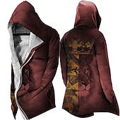 abordables chaqueta de lana de los hombres-Hombre León Cruz Abrigo de invierno Chaqueta de lana Abrigo Mantiene abrigado Transpirable Cómodo Moda Ropa de calle Deportes Deporte Ropa Cotidiana Noche Cremallera Bolsillo Estampado Otoño invierno