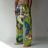 cheap Men&#039;s Printed Casual Pants-Men&#039;s Trousers Summer Pants Beach Pants Drawstring Elastic Waist Front Pocket Dragon Graphic Prints Comfort Soft Casual Daily Fashion Designer White Green