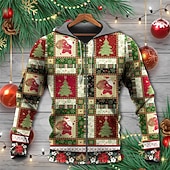baratos Traje de cena de Natal-natal masculino cena de natal 3d moletons gráfico jaqueta com zíper completo vermelho verde com capuz papai noel estampas algodão feio