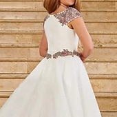 economico Abiti da damigella-Tute abito da fiori per ragazze in lunghezza al pavimento matrimonio sulla spiaggia prima comunione carino abito da ballo in chiffon con perline elegante taglie da 3 a 16 anni abito da impressionare