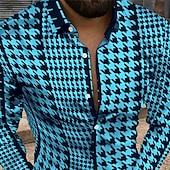 billiga Geometriska mönster-Herr Geometriska mönster Årgång Skjorta Knapp upp skjorta Långärmad Mode Designer Ledigt Dagligen Helgdag Helgen Vår &amp; sommar Nedvikt 3D Button-Down Svartvit Gul Svart / Purpur Rubinrött Marinblå