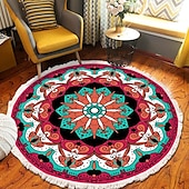 preiswerte Wohn- und Schlafzimmerteppiche-Runder Teppich mit Mandala-Quaste im Ethno-Stil, Wohnzimmer, Schlafzimmer, Couchtisch, Bodenmatte