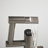 abordables Robinets de lavabo-Robinet de lavabo de salle de bain, robinet de lavabo multifonction à affichage numérique, robinet de bain rotatif à un trou en laiton (blanc/gris pistolet/noir)