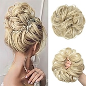 cheap Chignons-Messy Hair Buns Hair Piece Curly Hair Scrunchies for Women Girls Hairpieces Wavy Donut Hair Pieces Hair Bun Updo Hair Chignons