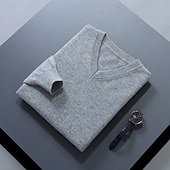 abordables Pull col rond-Homme Pull Chandail Pull en laine Pullover A côtes Tricoter Découpé Tricoté Couleur unie Col V Garder au chaud Moderne contemporain Travail Usage quotidien Vêtement Tenue Automne hiver Chameau Vin S