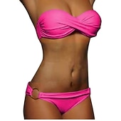 abordables Ensemble de bikinis-Femme Maillots de Bain Bikinis 2 pièces Slip Brésilien Maillot de bain Ruché 2 Pièces Dos ouvert Sexy Tenues de plage Sexy Plein Couleur monochrome Sans Bretelles Sans Manches Maillots de bain
