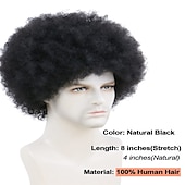 voordelige Herenpruiken-afro pruik mannen voor zwarte mannen menselijk haar afro zwart haar pruik 70&#039;s 80&#039;s disco rocker kostuum pruiken met gratis pruik cap braziliaanse virgin human hair