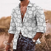 billiga Växter Mönster-Herr Blommig Skjorta Knapp upp skjorta Långärmad Mode Designer Ledigt Dagligen Helgdag Höst vinter Nedvikt Mönster Button-Down Gul Grå