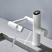 abordables Robinets de lavabo-Robinet de lavabo de salle de bain, robinet de lavabo multifonction à affichage numérique, robinet de bain rotatif à un trou en laiton (blanc/gris pistolet/noir)