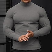 cheap Basic T shirts-Men&#039;s T Shirt Turtleneck shirt Long Sleeve Shirt Long Sleeve Rolled collar Spring &amp;  Fall Holiday Casual Comfortable Essential Vacation Holiday Weekend Black White Wine Top Tee for Men