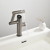 abordables Robinets de lavabo-Robinet de lavabo de salle de bain, robinet de lavabo multifonction à affichage numérique, robinet de bain rotatif à un trou en laiton (blanc/gris pistolet/noir)