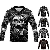 baratos Moletons e Sweatshirts de Halloween-Homens Caveiras Estampas Abstratas Moletom Moletons Roupa de rua Designer Manga Longa Com Capuz Diário Esportes Preto Laranja Imprimir Primavera &amp; Outono Designer