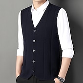 abordables Gilet-Homme Pull Gilet Robe pull Pull en laine A côtes Tricoter Tricoté Rayure Col V Moderne contemporain Coréen Usage quotidien Sortie Vêtement Tenue Sans Manches Printemps &amp; Automne Noir Rouge M L XL