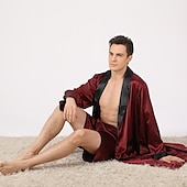 economico Vestaglie-Per uomo Plus Size Accappatoio Abito di seta Accappatoi Kimono di seta 2 pezzi Onde Semplice Comoda Interni Giornaliero Seta sintetica Poliestere Regalo Bavero Manica lunga Top dell&#039;accappatoio