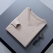 abordables Pull col rond-Homme Pull Chandail Pull en laine Pullover A côtes Tricoter Découpé Tricoté Couleur unie Col V Garder au chaud Moderne contemporain Travail Usage quotidien Vêtement Tenue Automne hiver Chameau Vin S