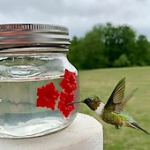 お買い得  裏庭での野鳥観察と野生生物-屋外ポータブル用のハチドリフィーダーは、すべての鳥に適用されます。ハミングバードフィーダーを屋外に吊るすボトル、漏れ防止、掃除と充填が簡単、3つの給餌ポート付き