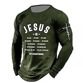 billige Tro T-skjorter-Herre Bokstaver Grafiske trykk T skjorte Uformell stil Klassisk Stil Langermet T skjorte 3D-utskrift Crew-hals Skjorte Årgang Sport Grunnleggende utendørs Gate Avslappet Svart Rød Blå Vår &amp; Vinter