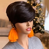economico Parrucche di altissima qualità-parrucca di capelli corti parrucche per le donne nere short pixie cut parrucche per le donne nere breve rettilineo parrucche nere delle signore parrucche sintetiche corte per le donne nere donne
