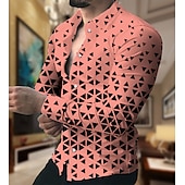 economico Geometrica-Per uomo Geometrica Geometria Camicia Camicia con bottoni Manica lunga Di tendenza Originale Informale Esterno Da mare Giornaliero Autunno inverno Colletto Stampa Bottone giù Bianco Giallo Rosa Rosso