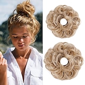 abordables Chignons-2pcs chignon désordonné chignon bouclé ondulé extensions de queue de cheval postiches cheveux chouchous wraps chignon pour femmes filles (plus chignon limité avec une longueur de cheveux plus longue