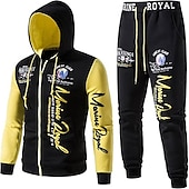cheap Men&#039;s 3D Sweatshirt Sets-Men&#039;s Graphic Color Block Letter 2pcs 3D Sweatshirt Sets Hoodie Tracksuit Long Sleeve Long pants Hooded Streetwear Designer Casual Sports &amp; Outdoor Casual Sports Zipper Print Spring Fall Yellow Blue