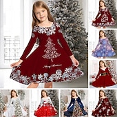 abordables Vestidos de Navidad para niños-Niños Chica Vestido de Navidad Vestido Vestido de copo de nieve Animal Cada Copo Manga Larga Casual Cuello redondo Adorable Diario Poliéster Sobre la rodilla Vestido informal Vestido de Columpio