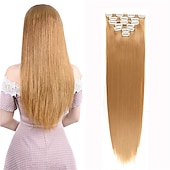 baratos Clip nas extensões-grampo em extensões de cabelo apliques de cabelo de 22 polegadas 7 peças/conjunto grampo em extensão de cabelo fibra sintética resistente ao calor para mulheres de uso diário fazer extensões de cabelo