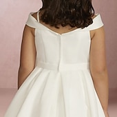 billige Blomsterpikekjoler-Strandbryllup A-Linje Gulvlengde Blomsterpikekjole Første Kommunion Jenters Søte Prom Kjole Satin med Drapering Elegant Passform 3-16 År Kjole å imponere