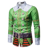 billiga Julkostym-Herr Skjorta Björn Grafiska tryck Nedvikt Grön 3D-tryck Jul Gata Långärmad Button-Down Mönster Kläder Mode Designer Ledigt Mjukt