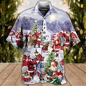 preiswerte Weihnachtsmann-Outfit-Weihnachtshemden Herrenhemd Weihnachtsmann Grafikdrucke Turndown blau grau 3D-Druck Weihnachten Straße Kurzarm Button-Down-Druck Kleidung Bekleidung Modedesigner lässig