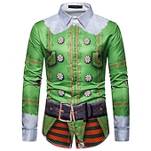 billiga Julkostym-Herr Skjorta Björn Grafiska tryck Nedvikt Grön 3D-tryck Jul Gata Långärmad Button-Down Mönster Kläder Mode Designer Ledigt Mjukt