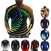 cheap 3D T shirts-Men&#039;s Graphic Prints Spiral Stripe T shirt Long Sleeve T shirt 3D Print Crew Neck Shirt Designer Casual Big and Tall Daily Holiday A B C Spring &amp;  Fall Clothing Apparel S M L XL XXL 3XL 4XL