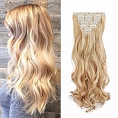 baratos Clip nas extensões-grampo em extensões de cabelo apliques de cabelo de 22 polegadas 7 peças/conjunto grampo em extensão de cabelo fibra sintética resistente ao calor para mulheres de uso diário fazer extensões de cabelo